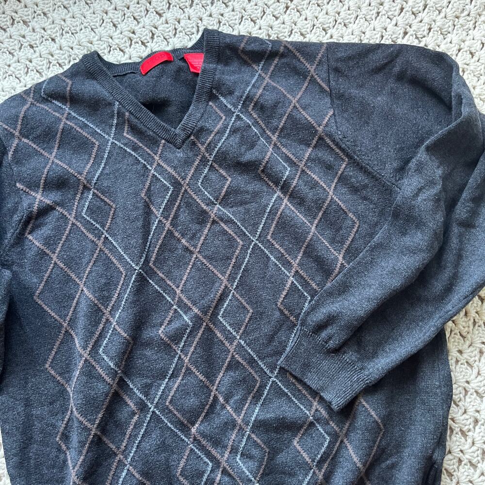 Vintage Y2K Blue Argyle Cotton Grandpa Sweater Size Medium